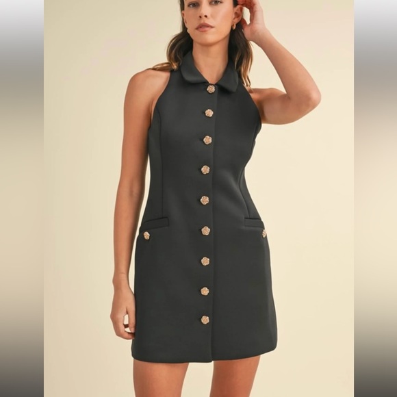 2777. MABLE COST 🛑Scuba black button down dress sleeveless - Picture 4 of 4